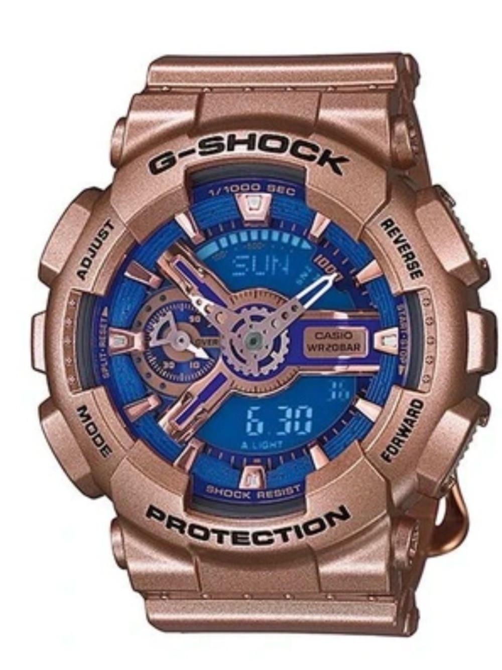 Casio G-Shock S-Series blue face Digital analog Ladies Watch rose gold